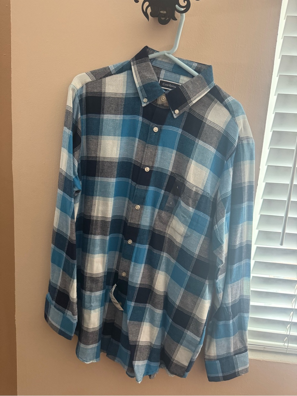 Club Room Blue and White Plaid Button-Down Shirt - Men's